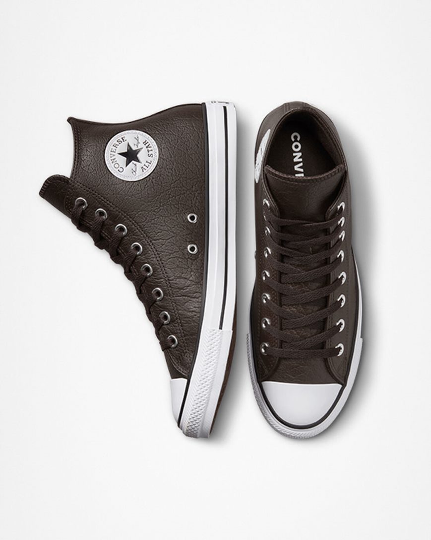 Dámské Boty Vysoké Converse Chuck Taylor All Star Tumbled Læder Hnědé Bílé Černé | CZ IS31O24